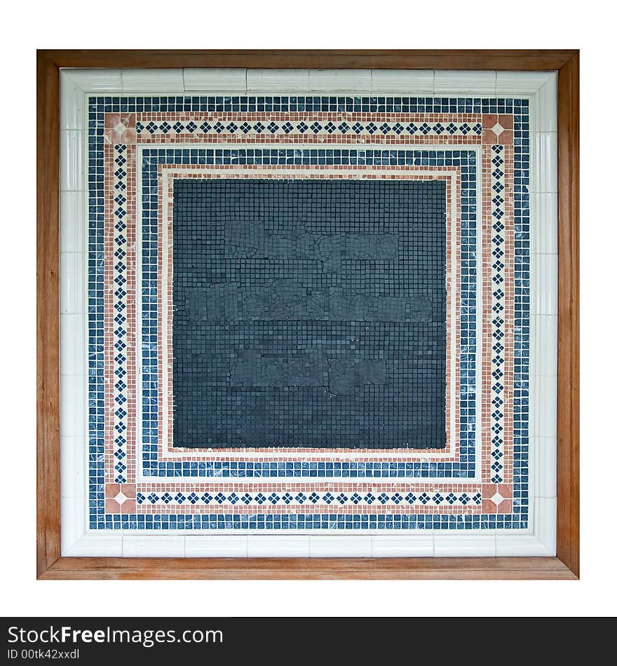 Colorful ceramic tiles pattern in wooden frame