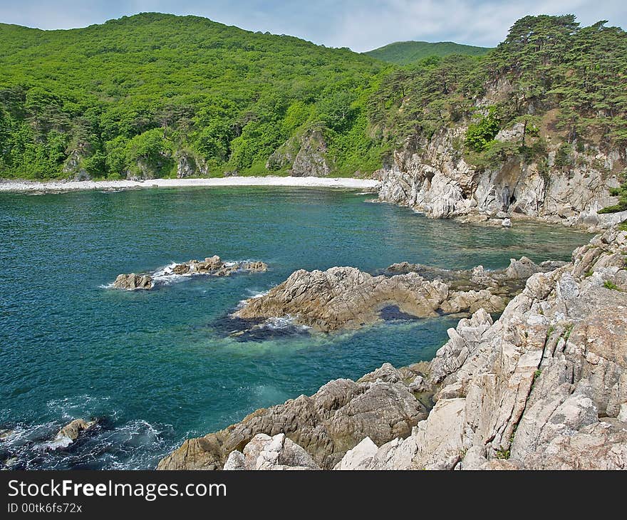 Summer sea rock coast landscape