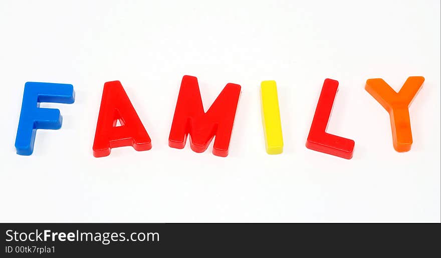 Colorful magnetic letters spelling the word family