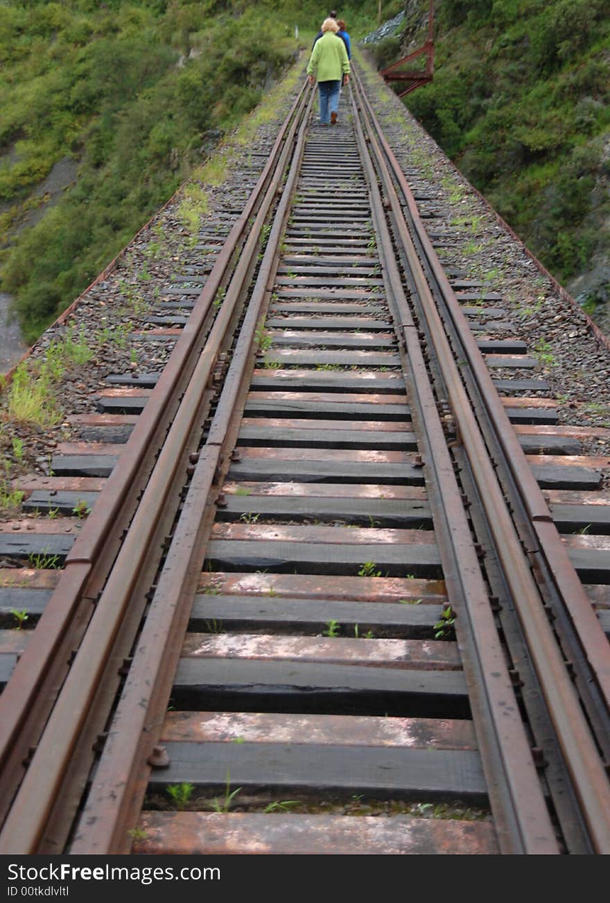 People walking on railtrack in north western Argentina