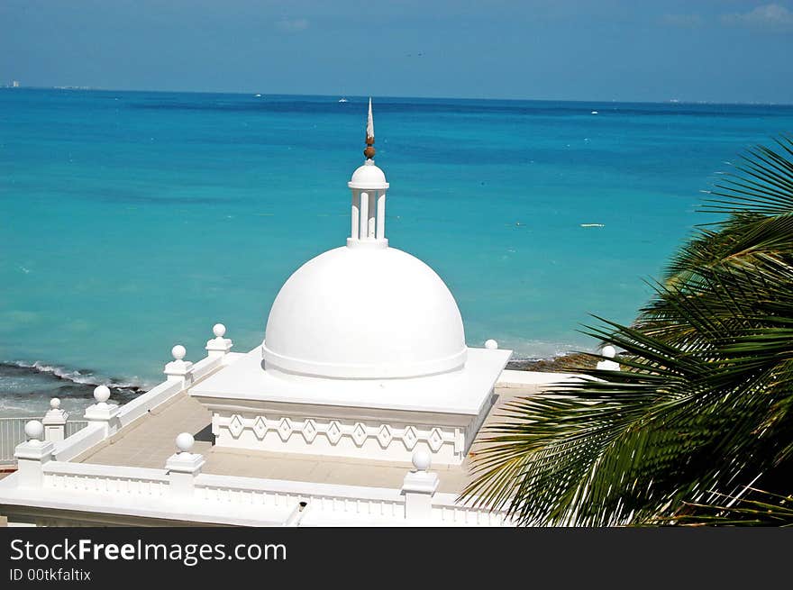 A White  Dome With Blue Ocean Background