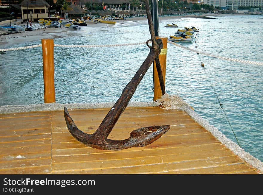 Rusty anchor in a resort display