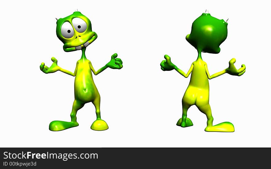 Digital render of cartoon alien