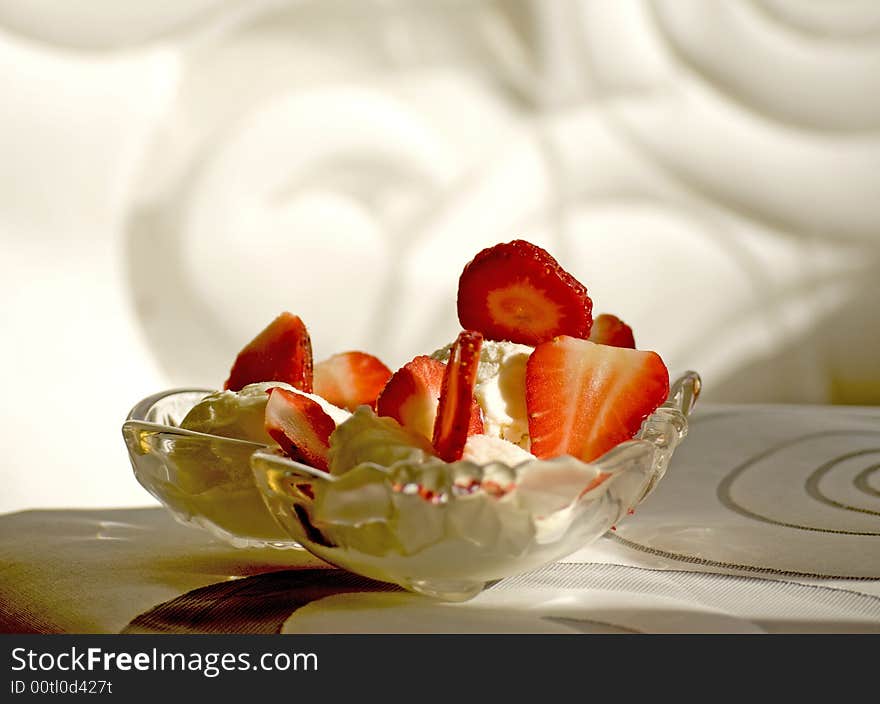 Strawberry and icecream in the easter morning