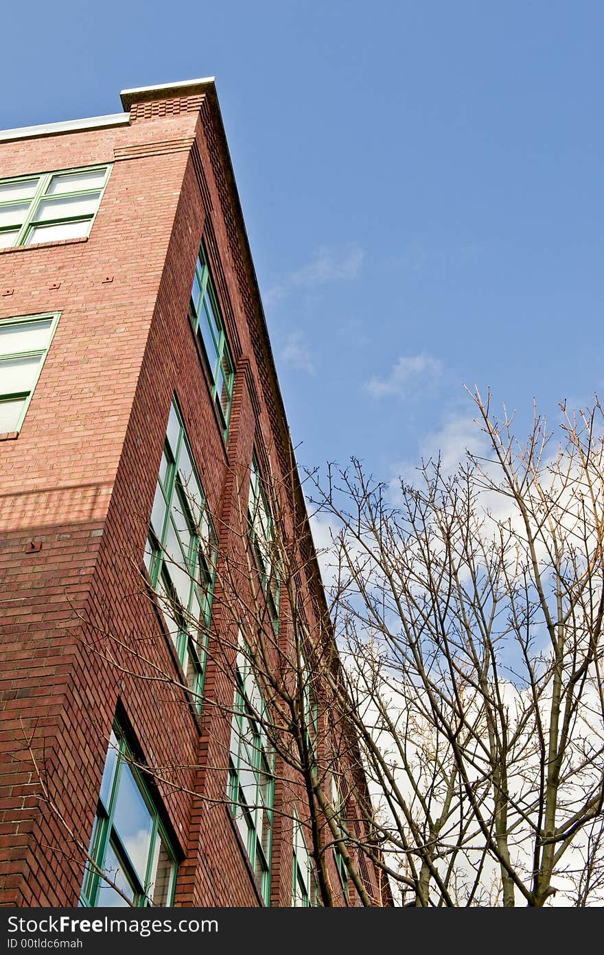 The corner of a brick office building in downtown Seattle, WA. The corner of a brick office building in downtown Seattle, WA