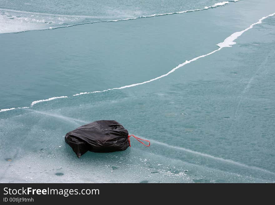 Trash on the ice of Lake Michigan. Trash on the ice of Lake Michigan.