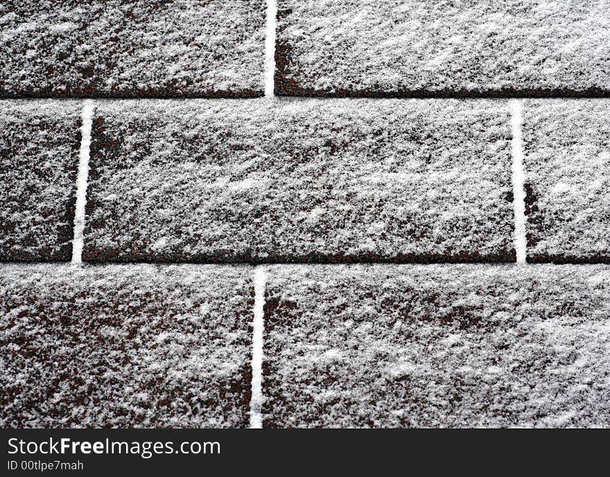 Snow on a small section of roof shingles closeup. Snow on a small section of roof shingles closeup