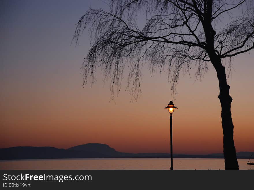 A summer evening on the shores of a lake European