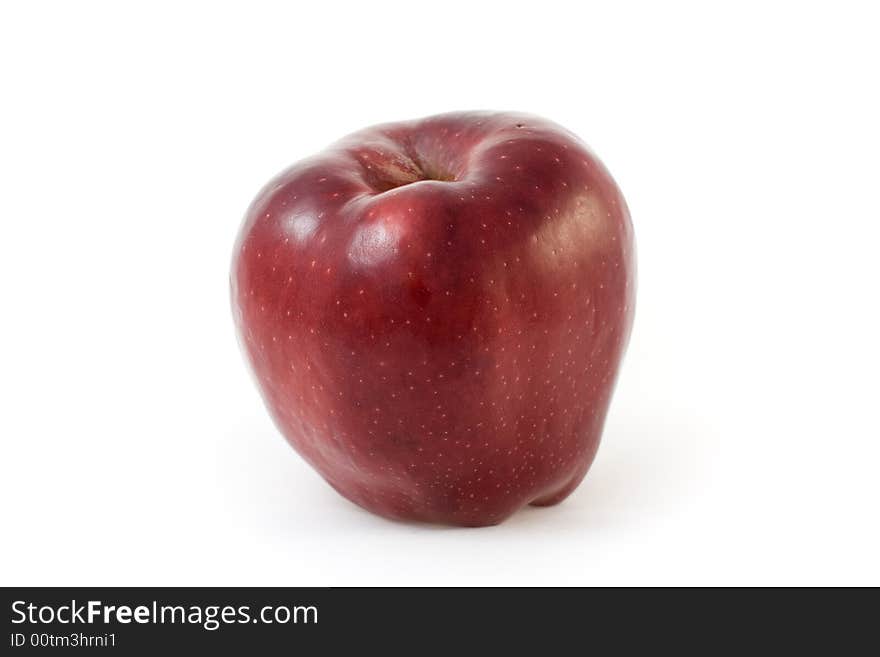 Single red apple isolated on white background