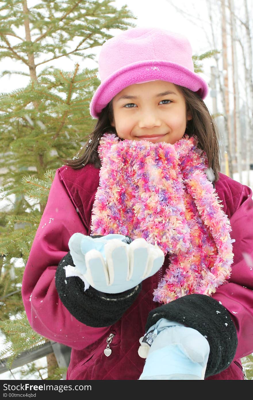 Nine year old girl enjoying winter outdoors. Nine year old girl enjoying winter outdoors