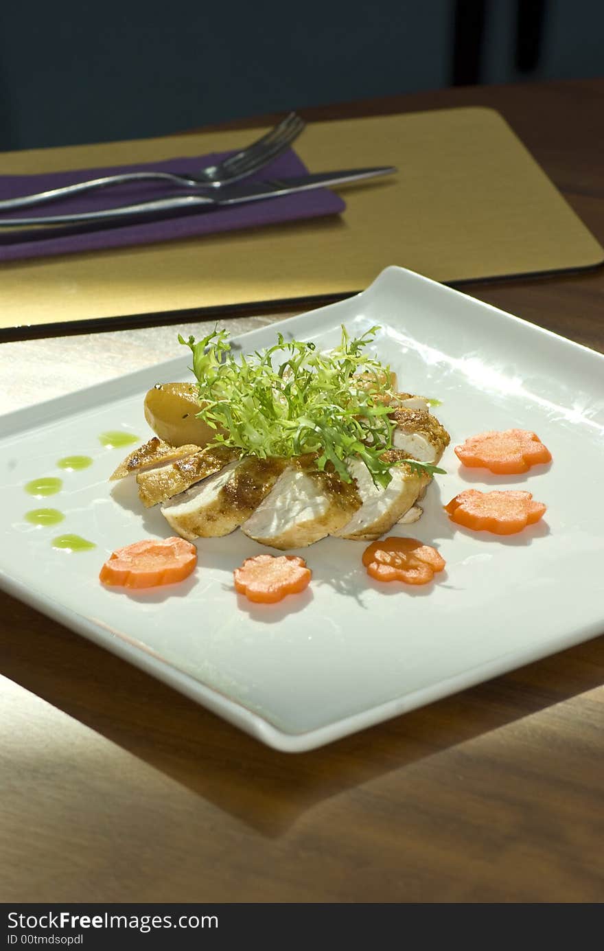 Healthy lunch dish in modern british restaurant, with clean white crockery. Healthy lunch dish in modern british restaurant, with clean white crockery