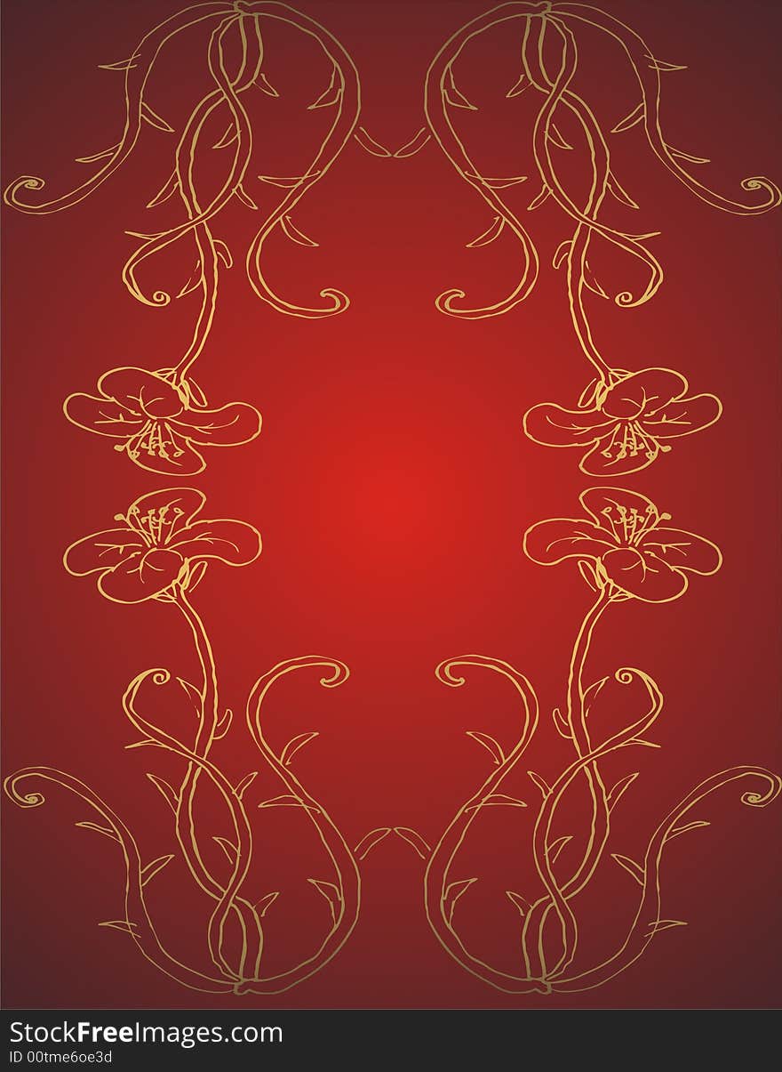 Golden floral frame -  illustration