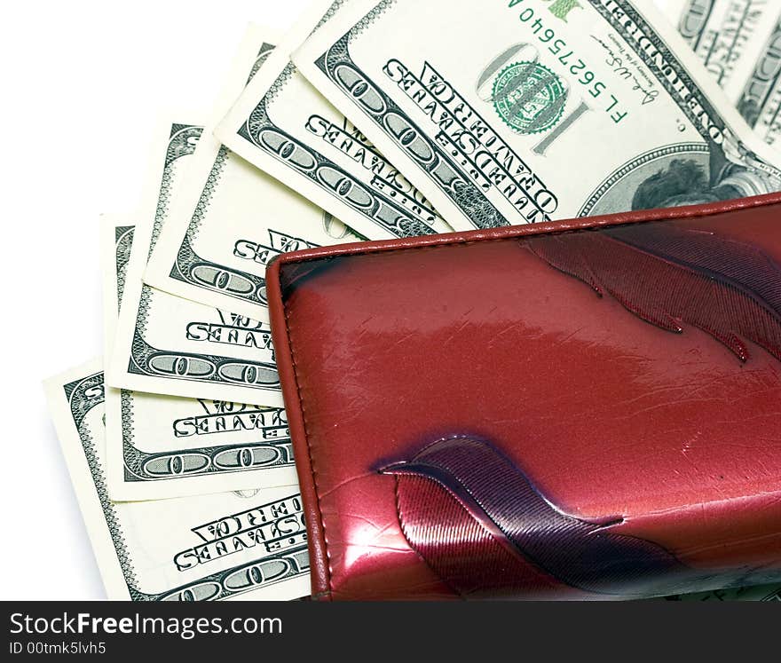 Leather wallet with one hundred dollars. Leather wallet with one hundred dollars