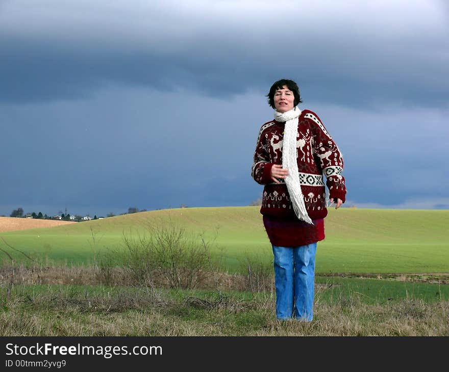 Portrait of singing woman enjoy nature in spring. Portrait of singing woman enjoy nature in spring