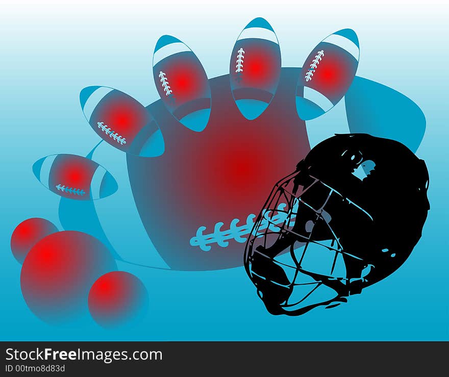 Abstract colored illustration with American football helmet and colored balls