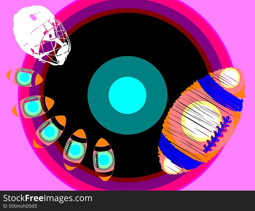 Colored image with American football symbols and background with circles