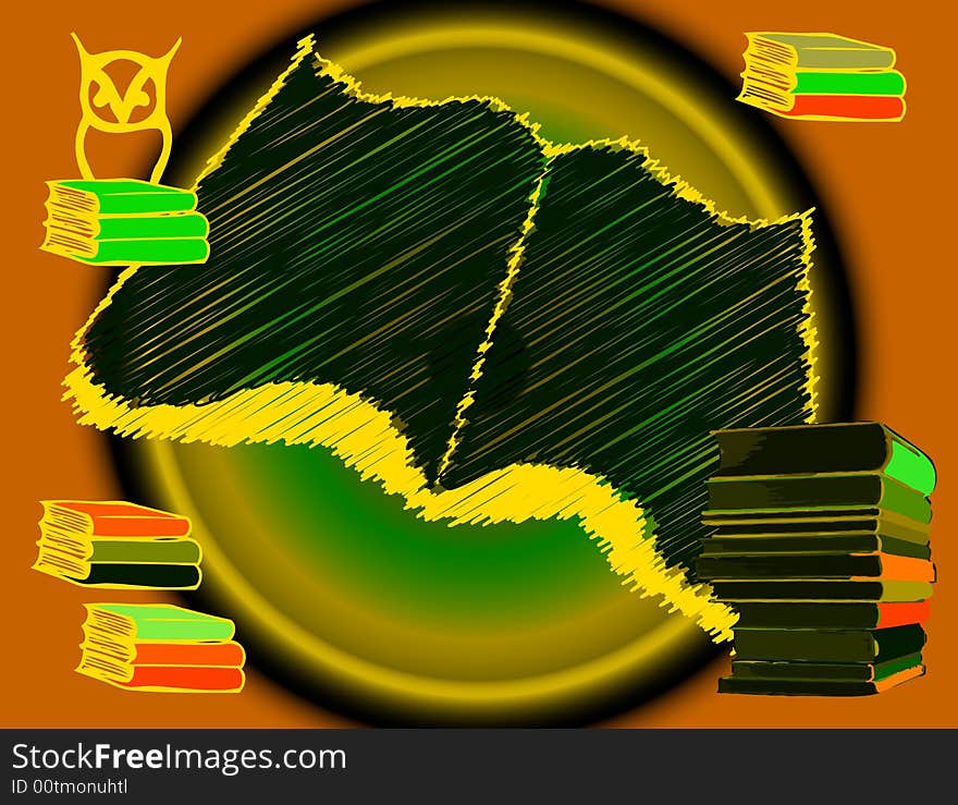 Abstract colored background with colored books and owl symbol