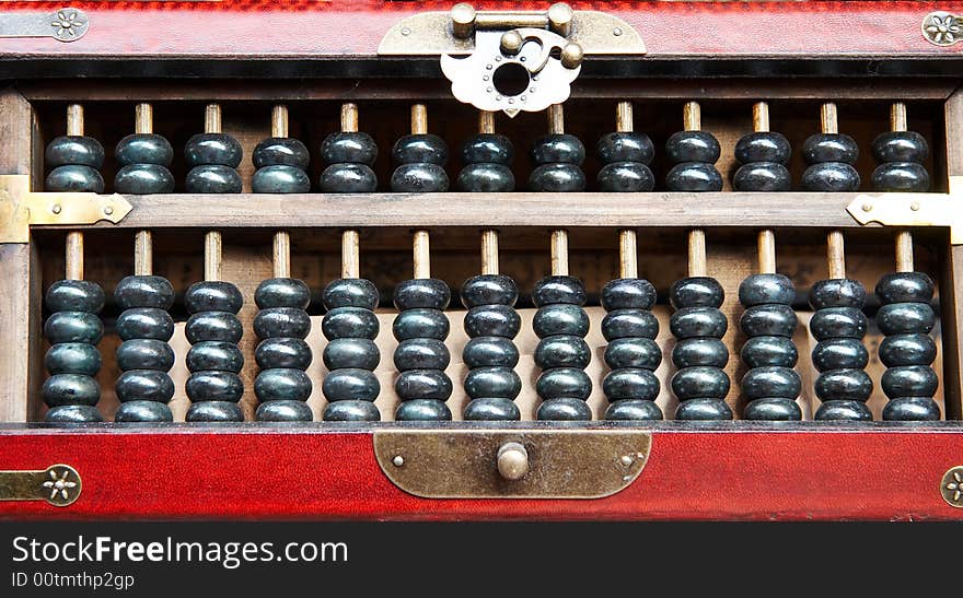 Closeup of an antique wooden abacus