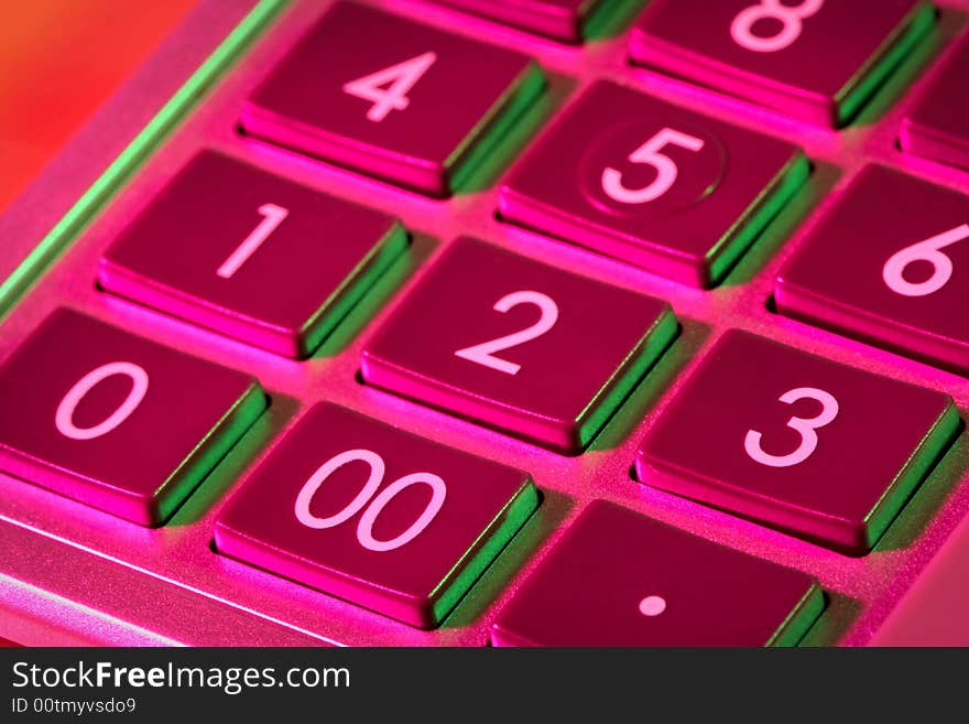 Keyboard of calculator in red and green light