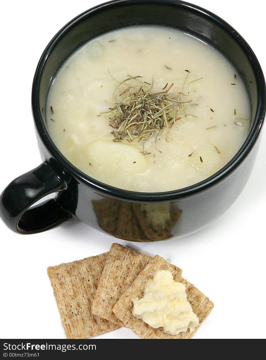 Herb Potato Soup And Crackers