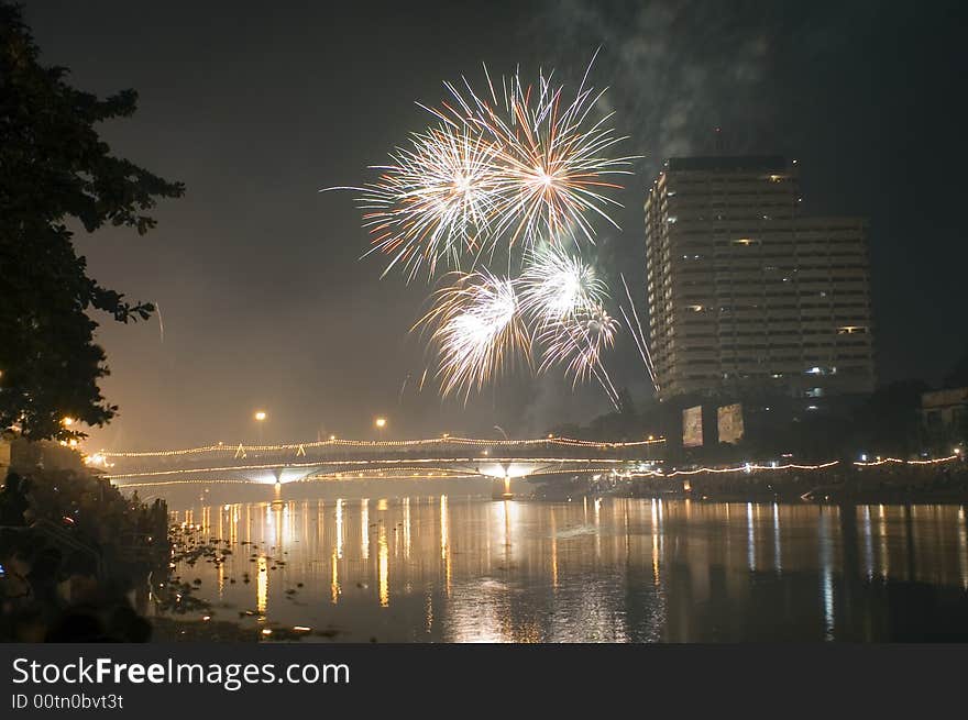 Fire work celebrate at night festival