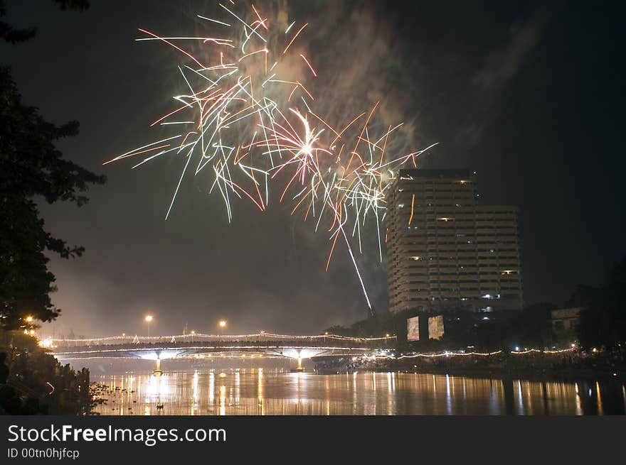 Fire work celebrate at night festival