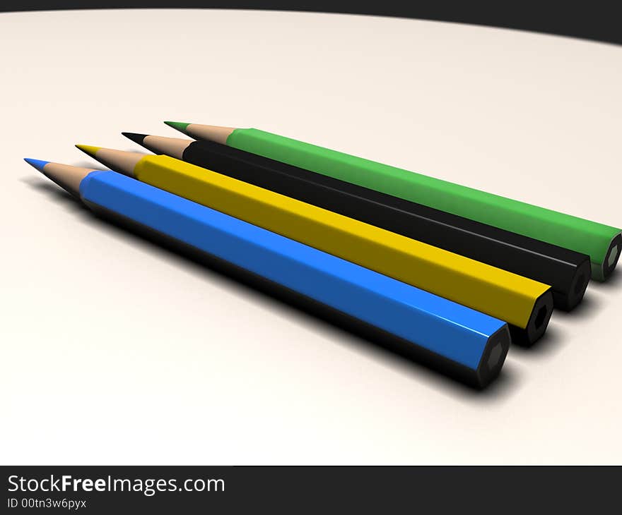 Four coloured pencils for drawing. Four coloured pencils for drawing