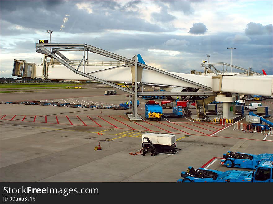 A gangway at Amsterdam Airport.