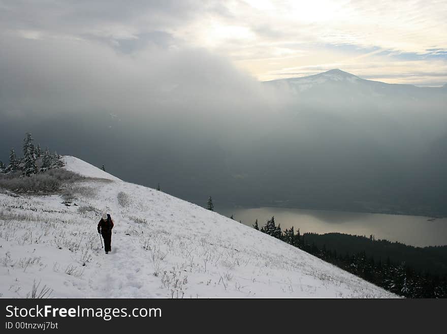 Walking across a snow covered field