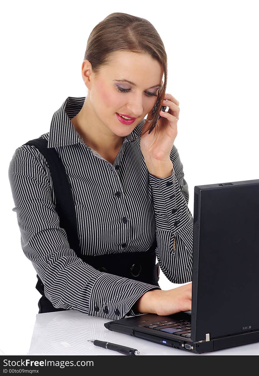 Portrait Of A Beautiful Business Woman Working On