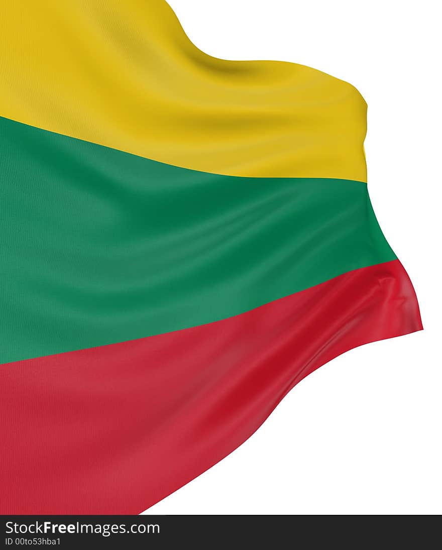 3D Lithuanian flag with fabric surface texture. White background.