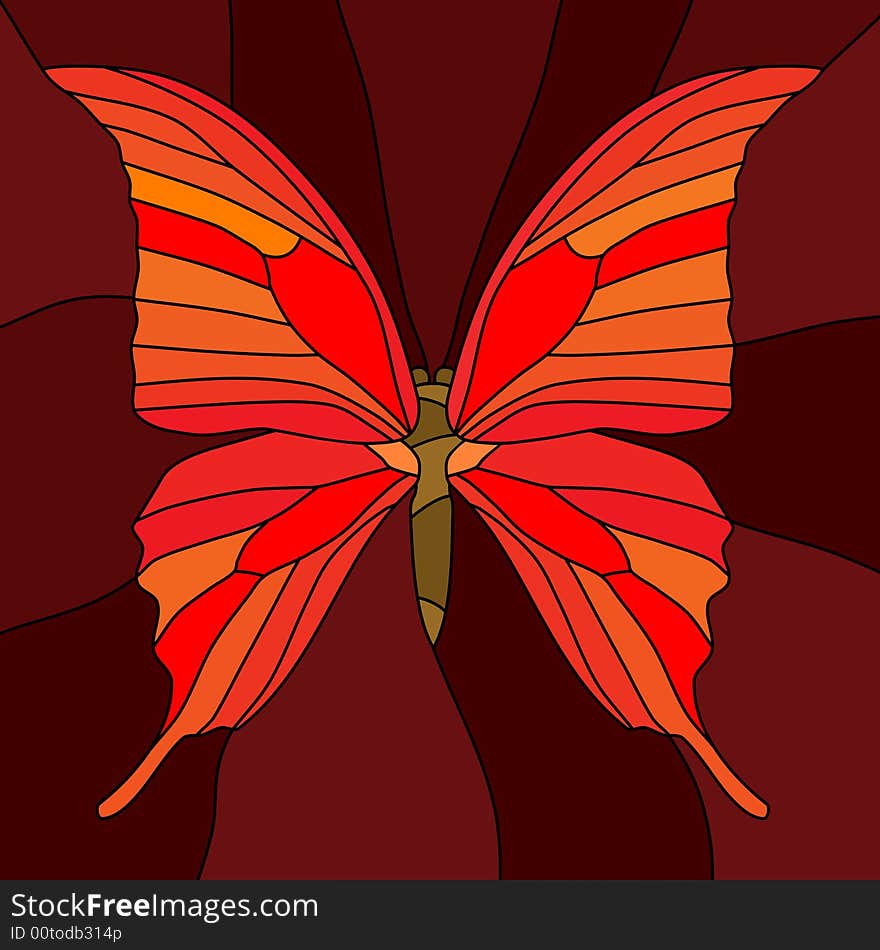 Dark red butterfly compiled of stained glass. Dark red butterfly compiled of stained glass