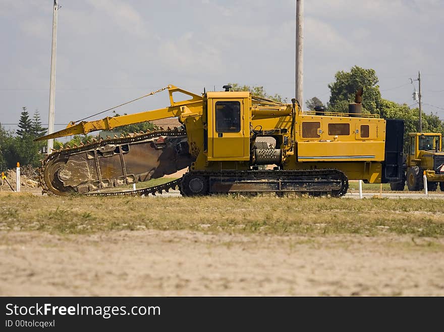 A Pipeline digging machine waiting on the word to go