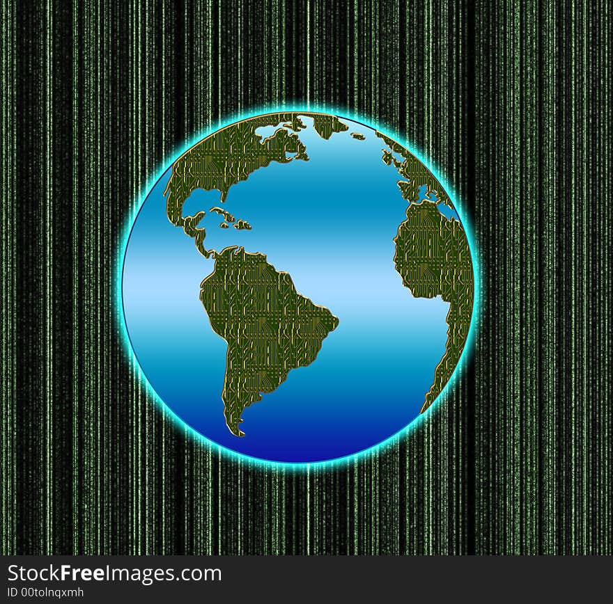 Illustration of the Earth with an electronic abstract matrix. Illustration of the Earth with an electronic abstract matrix