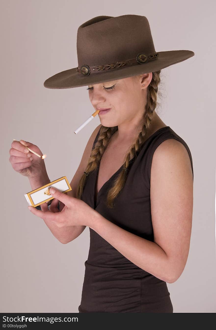 A woman smoking a cigarette