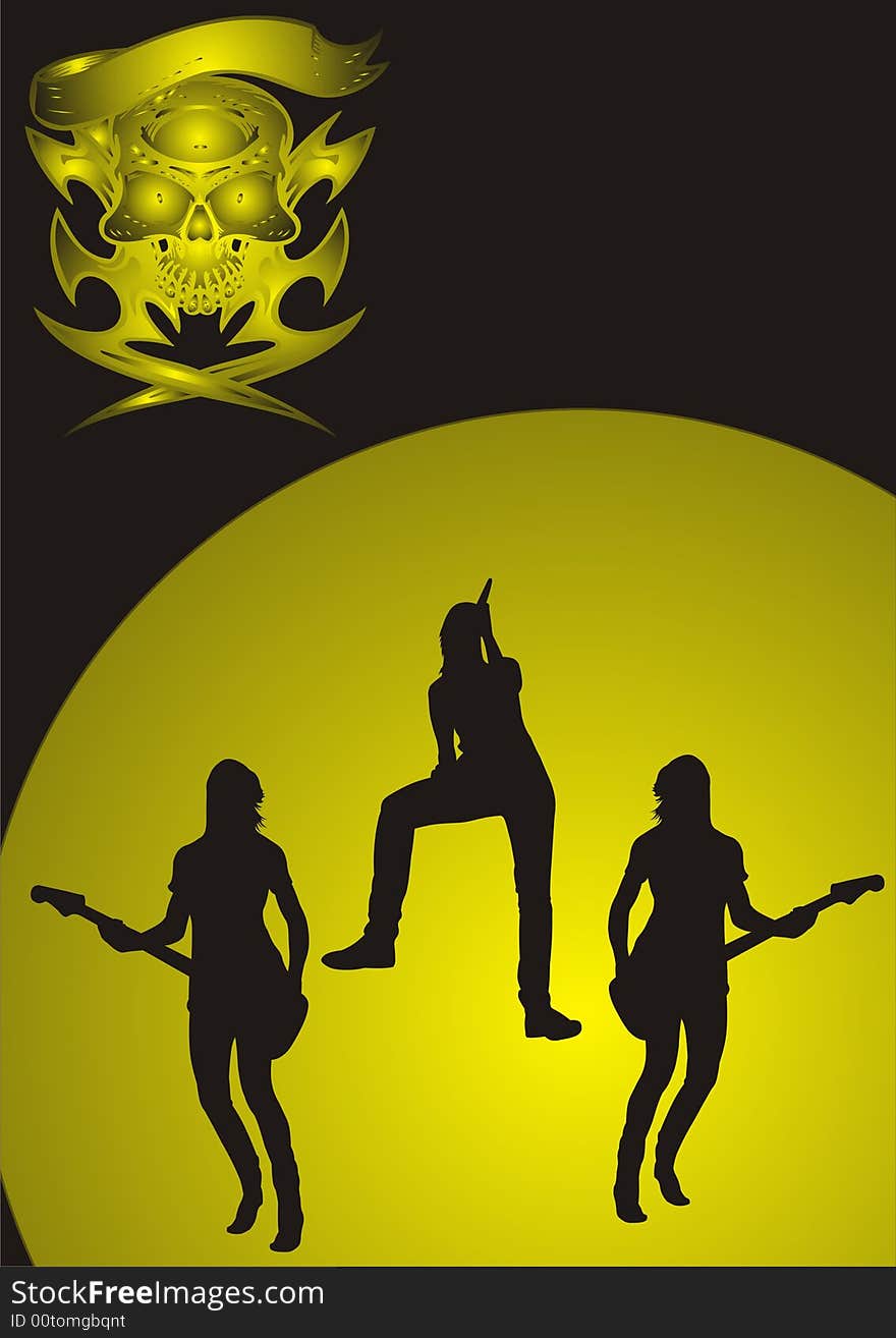 Girls metal band - skull sign - illustration