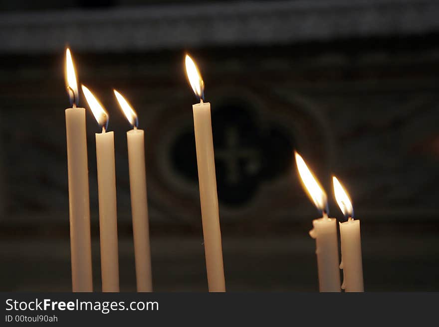 Votive Candles In The Church, Flames Moving