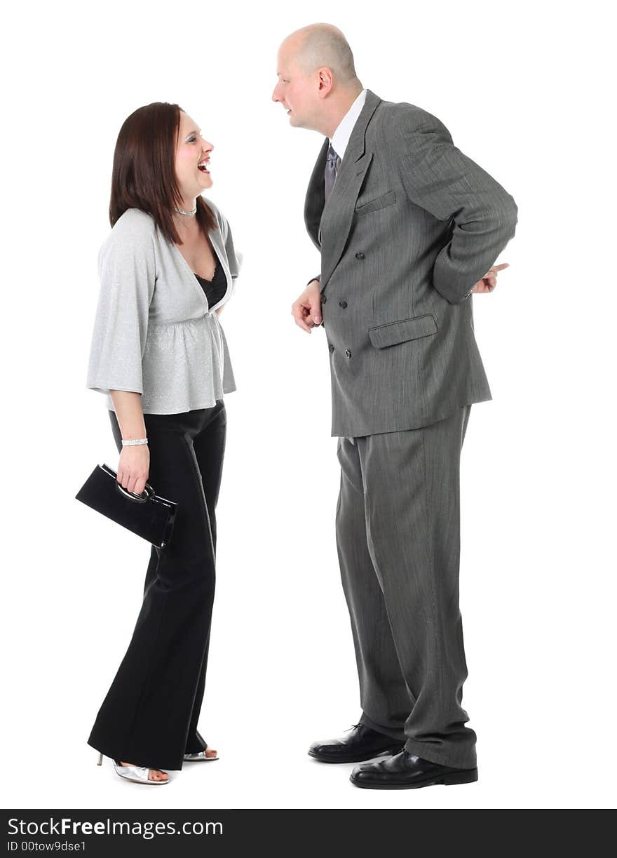 Couple discussing something isolated on white