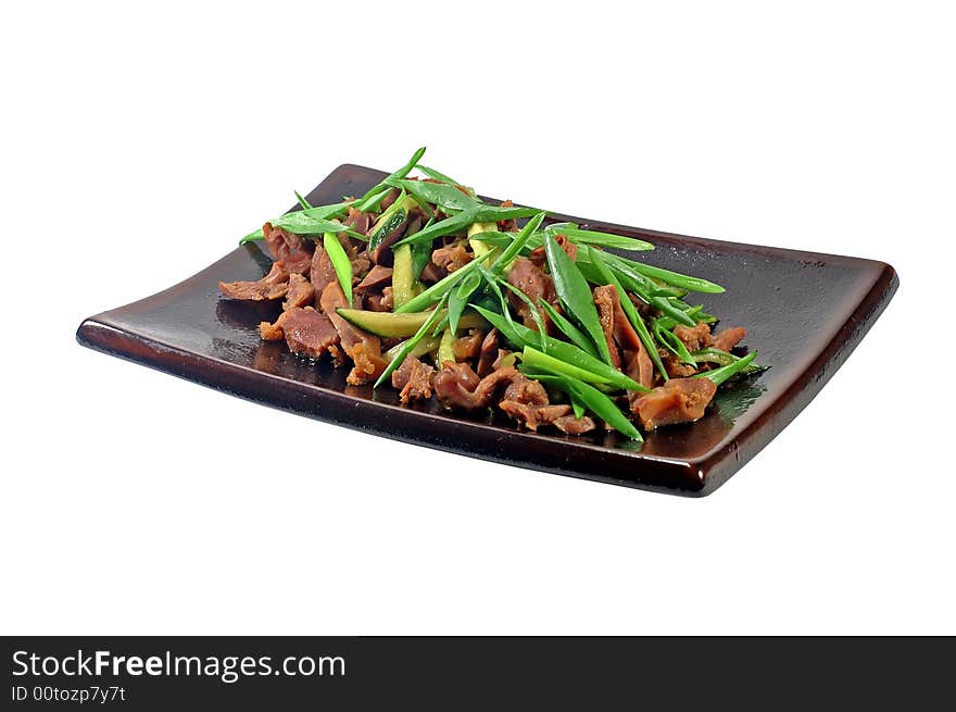 Gourmet meat dish in rectangular plate. Gourmet meat dish in rectangular plate