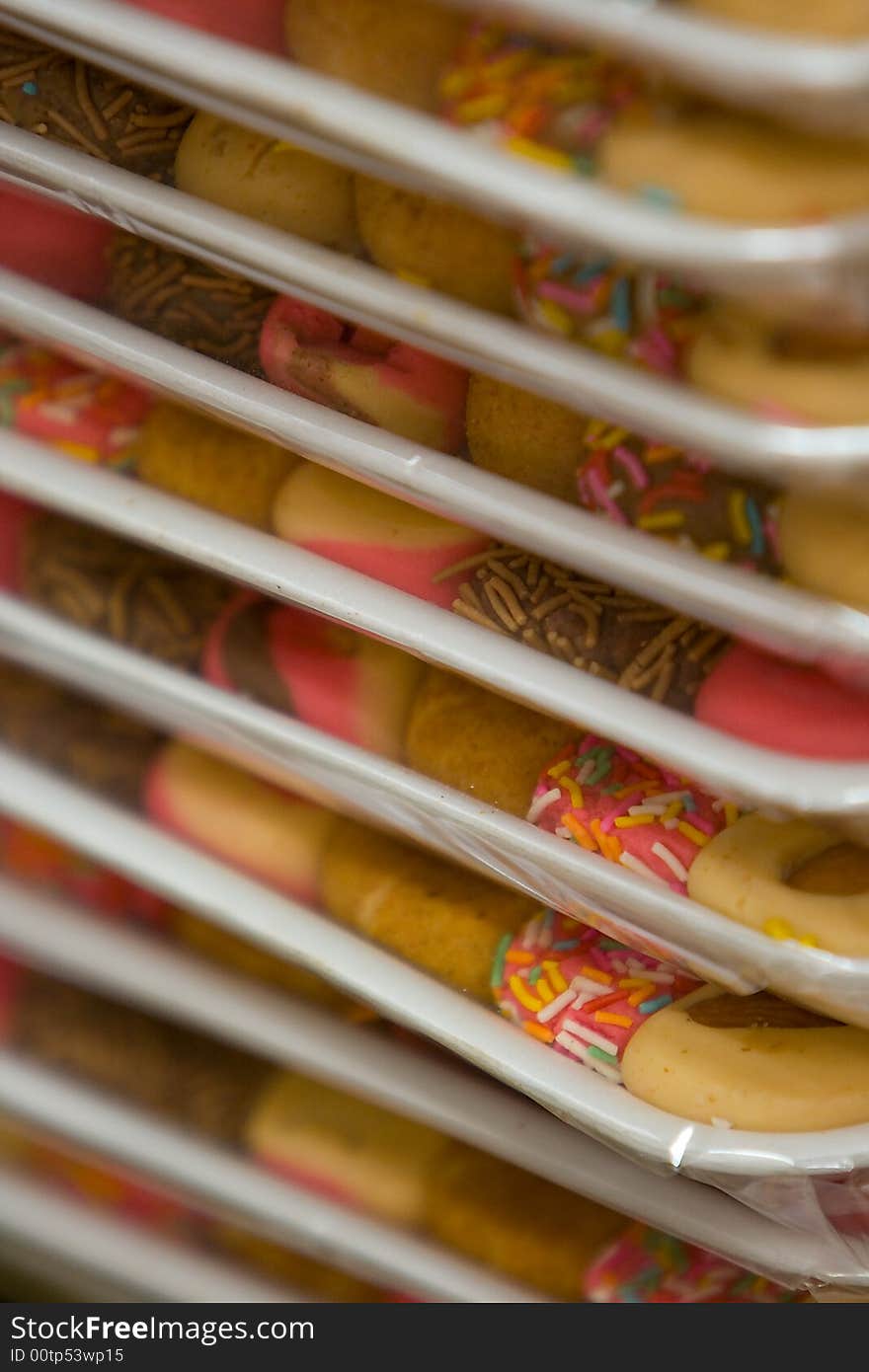 Stacks of sweets wrapped in trays. Stacks of sweets wrapped in trays.