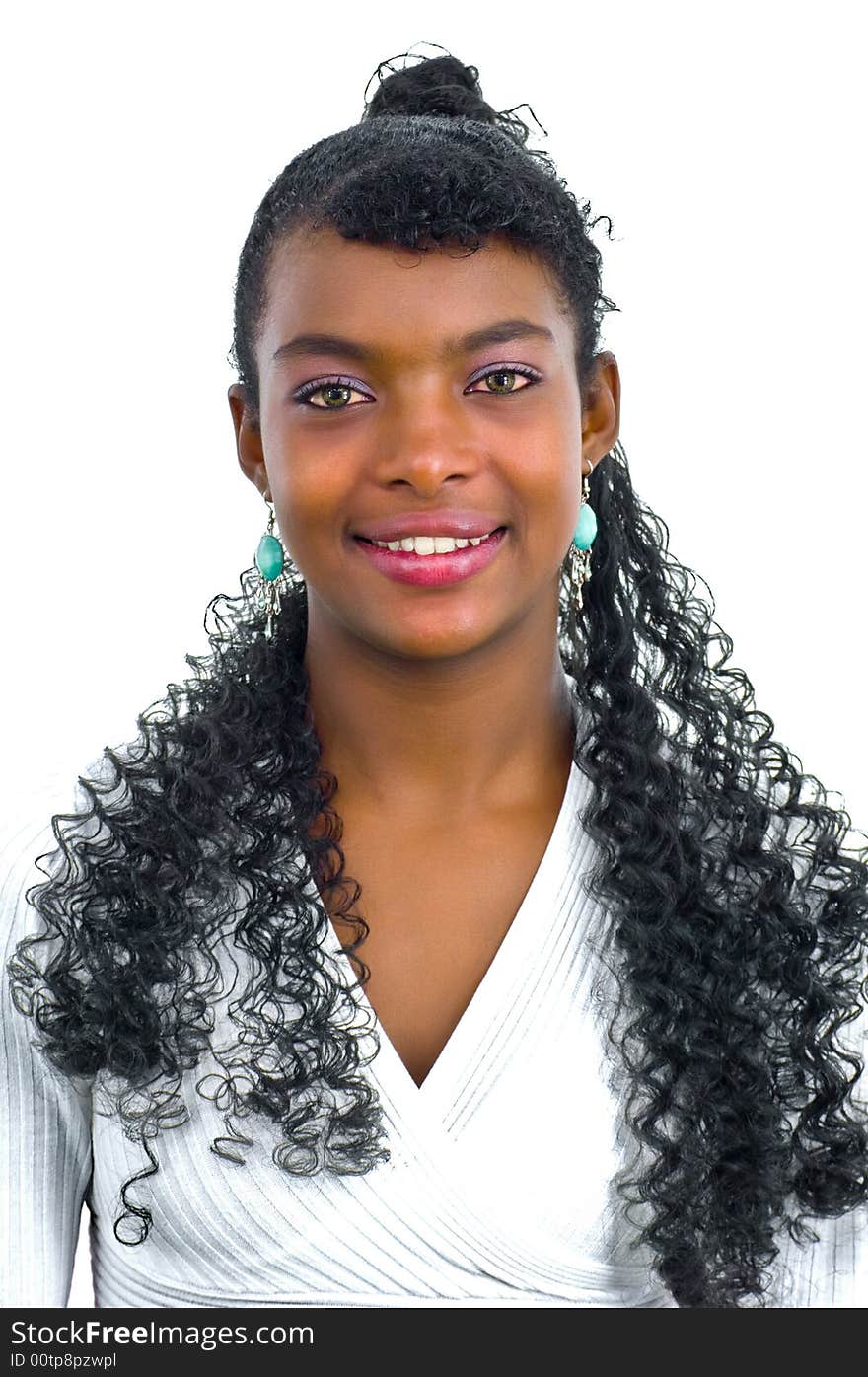 Young pretty african girl portrait in white