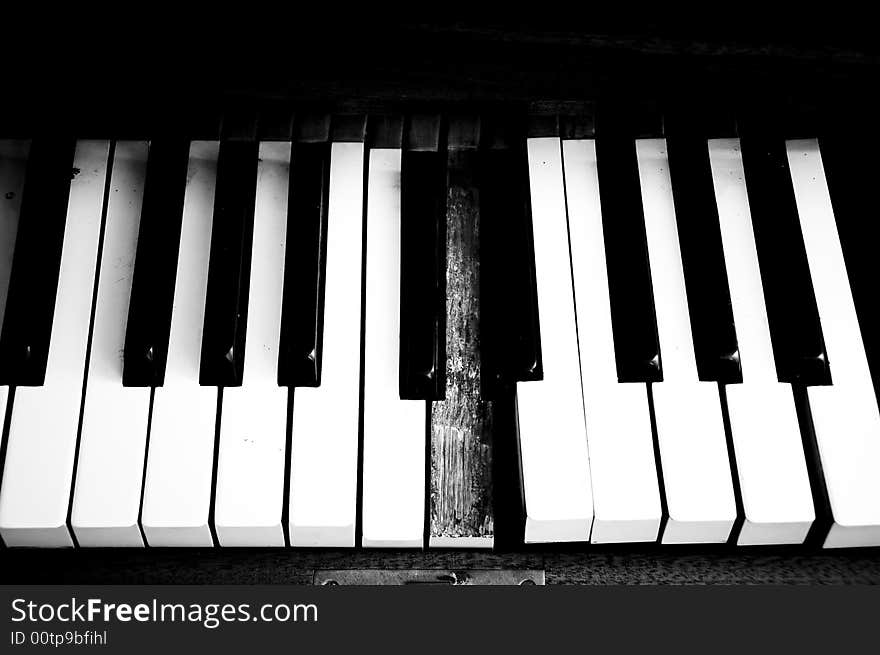 A view with an old piano keys