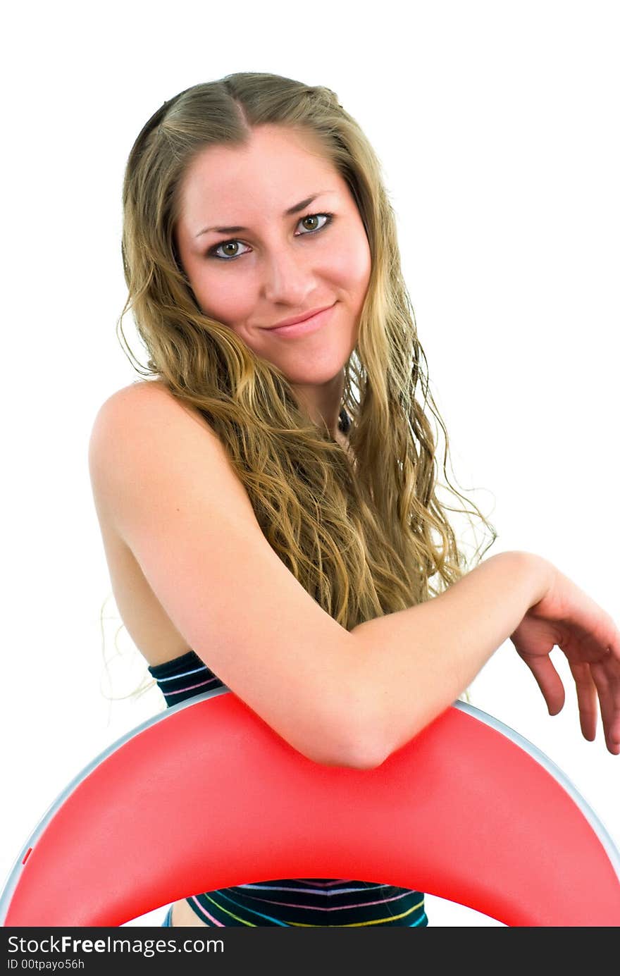 Sweet young lady with red chair