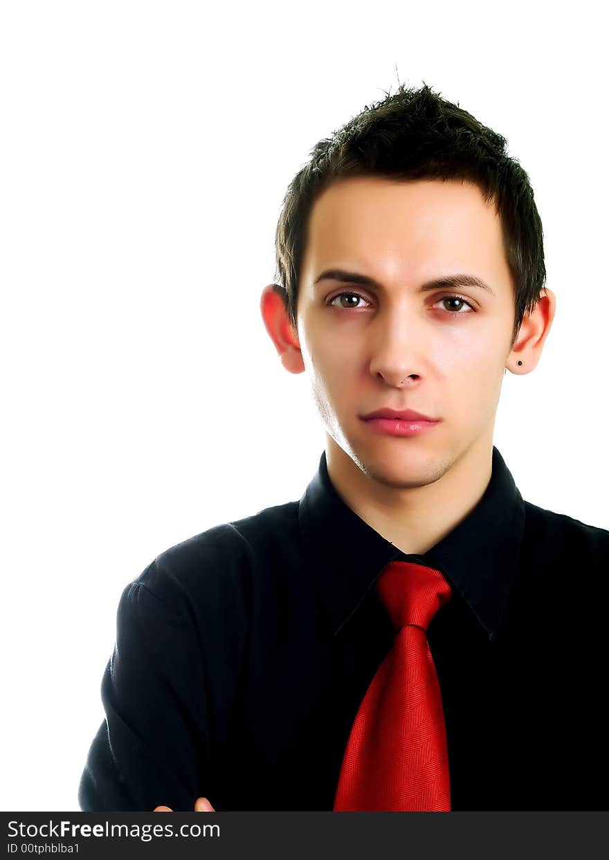 Young businessman thinking  on a white background