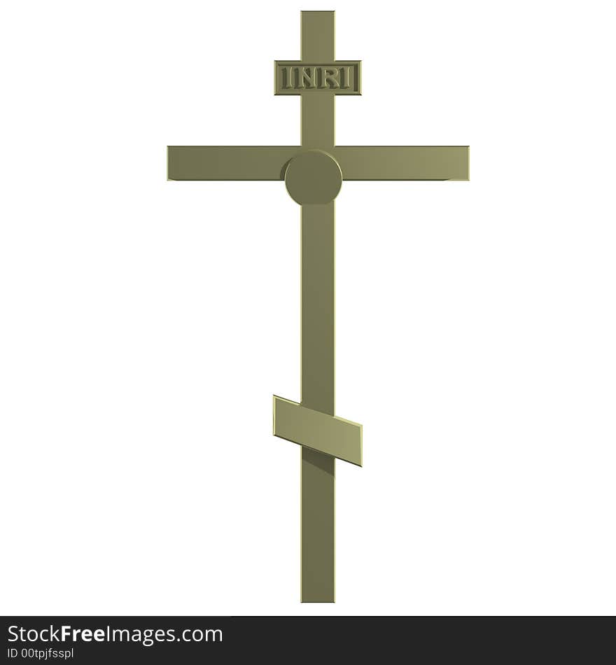 Only Golden Christian Cross. 3D Render.