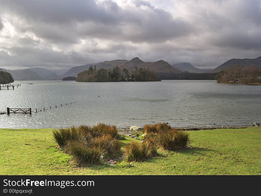 Clump of grass on Derwentwater shore