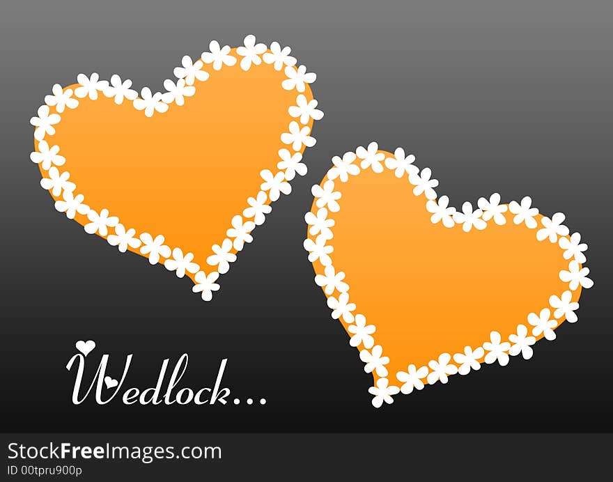 Illustrated wedlock floral hearts in gradient background