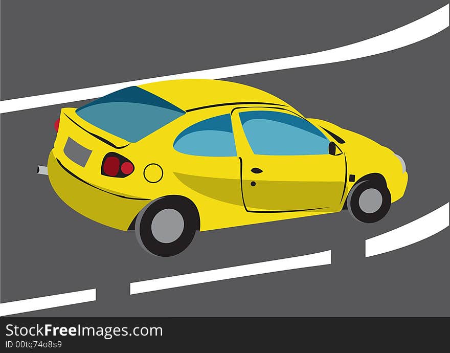 Illustration of yellow fast car riding on speedway. Illustration of yellow fast car riding on speedway