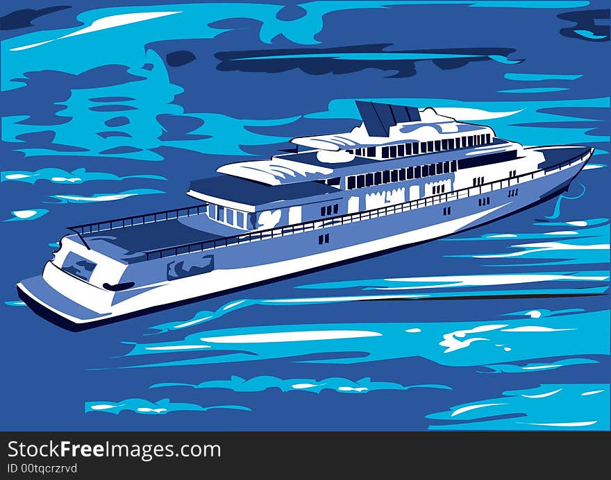 Illustration of a large white private yacht on open sea