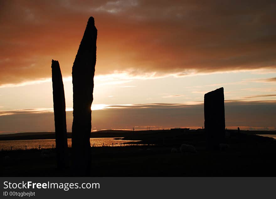 Another Sunset at the standing Stones of Stenness 2007. Another Sunset at the standing Stones of Stenness 2007